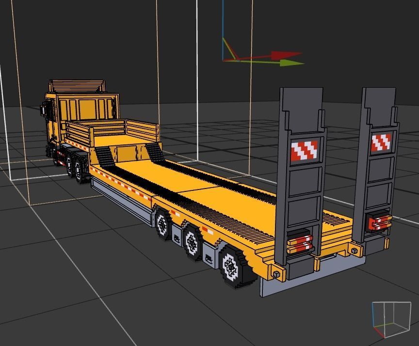 Voxel Truck And Loader Trailer Low-poly 3D model_12