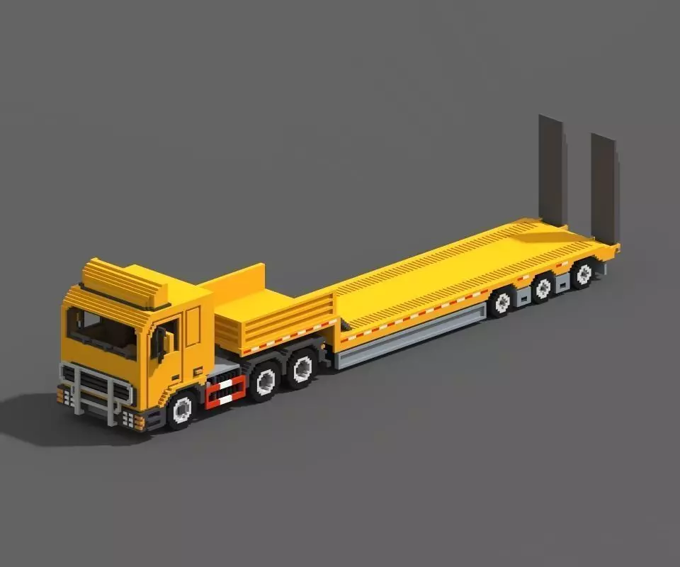 Voxel Truck And Loader Trailer Low-poly 3D model_0