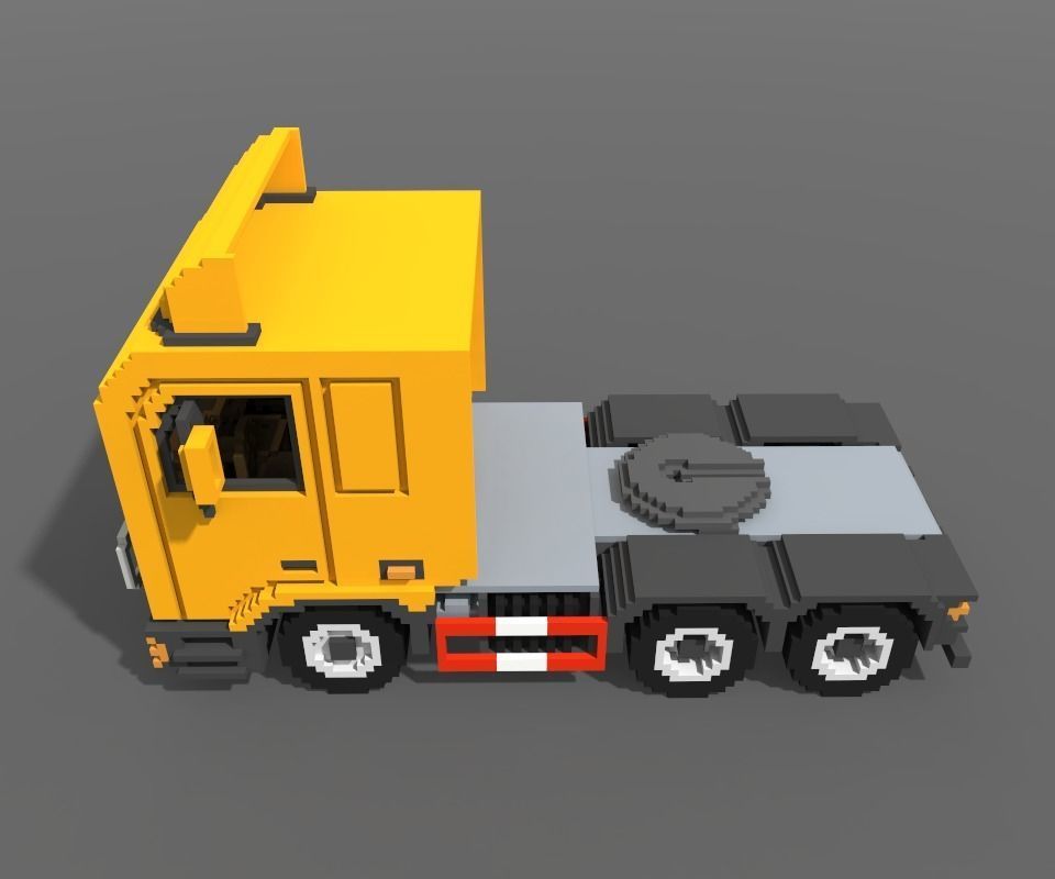 Voxel Truck And Loader Trailer Low-poly 3D model_26