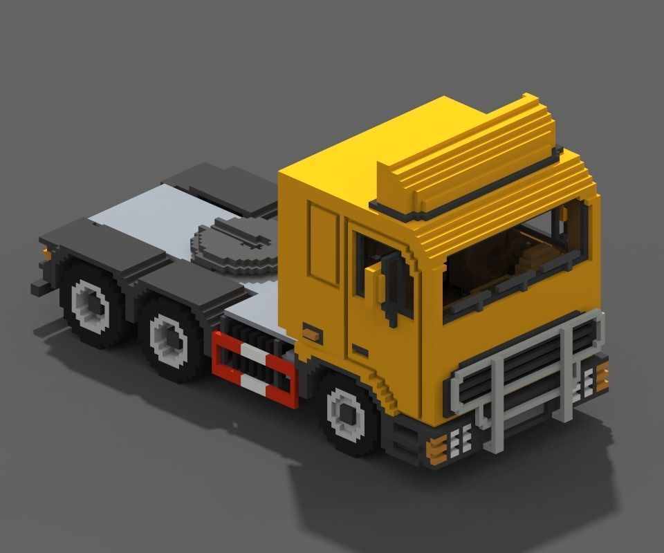 Voxel Truck And Loader Trailer Low-poly 3D model_20