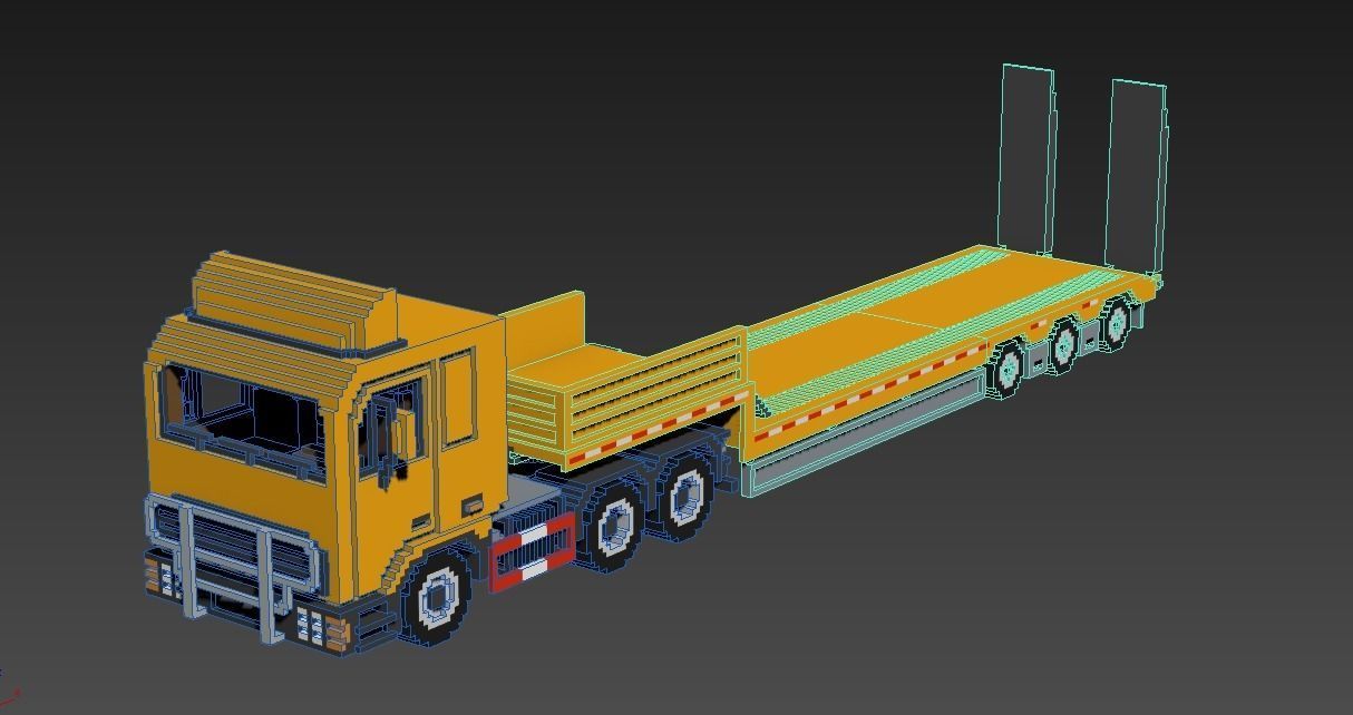 Voxel Truck And Loader Trailer Low-poly 3D model_16