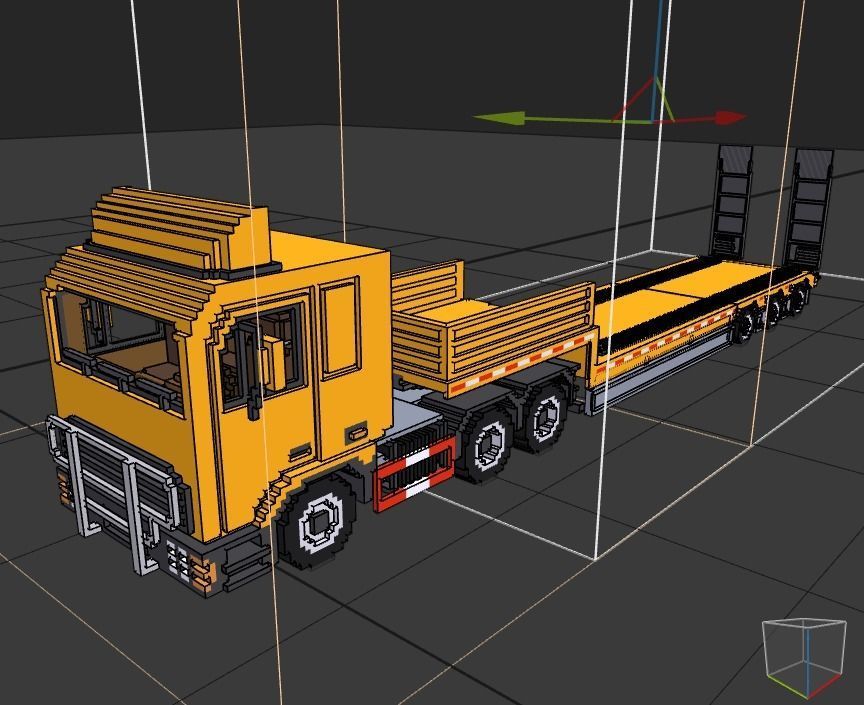 Voxel Truck And Loader Trailer Low-poly 3D model_11