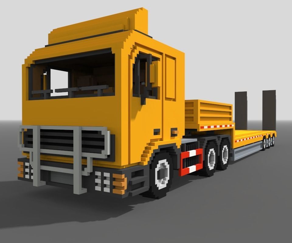 Voxel Truck And Loader Trailer Low-poly 3D model_4
