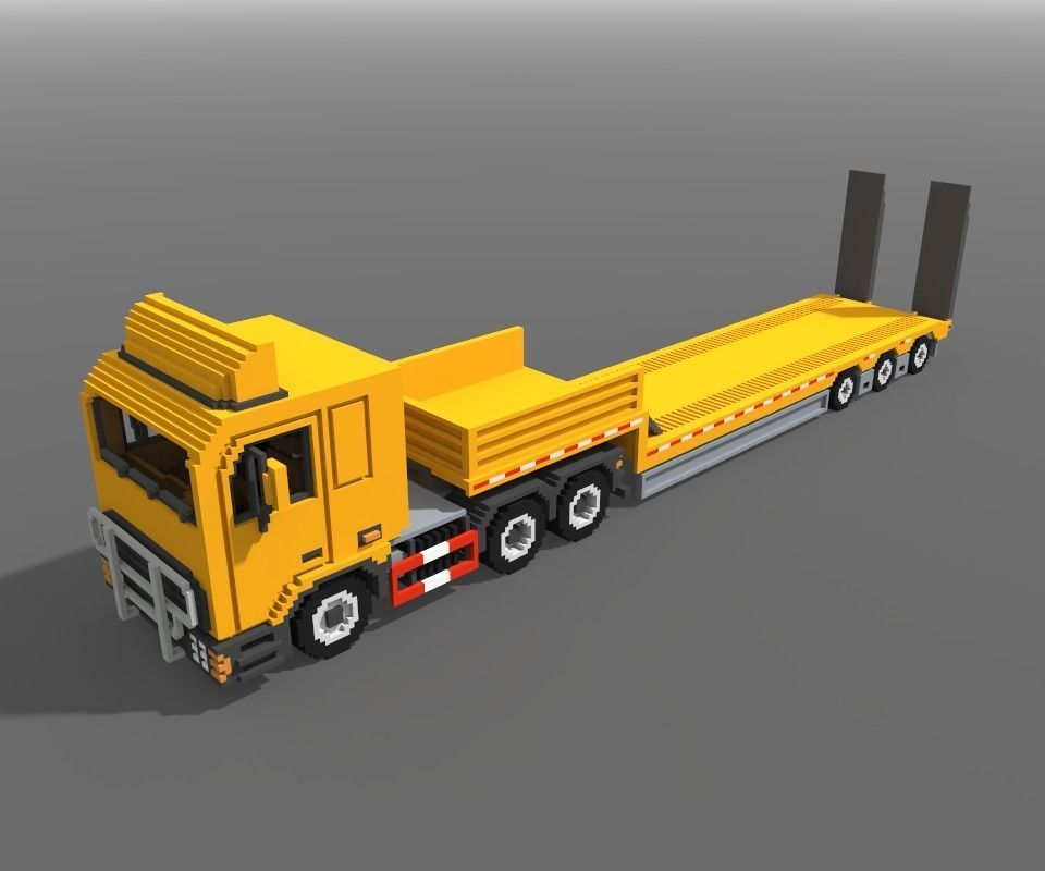 Voxel Truck And Loader Trailer Low-poly 3D model_7