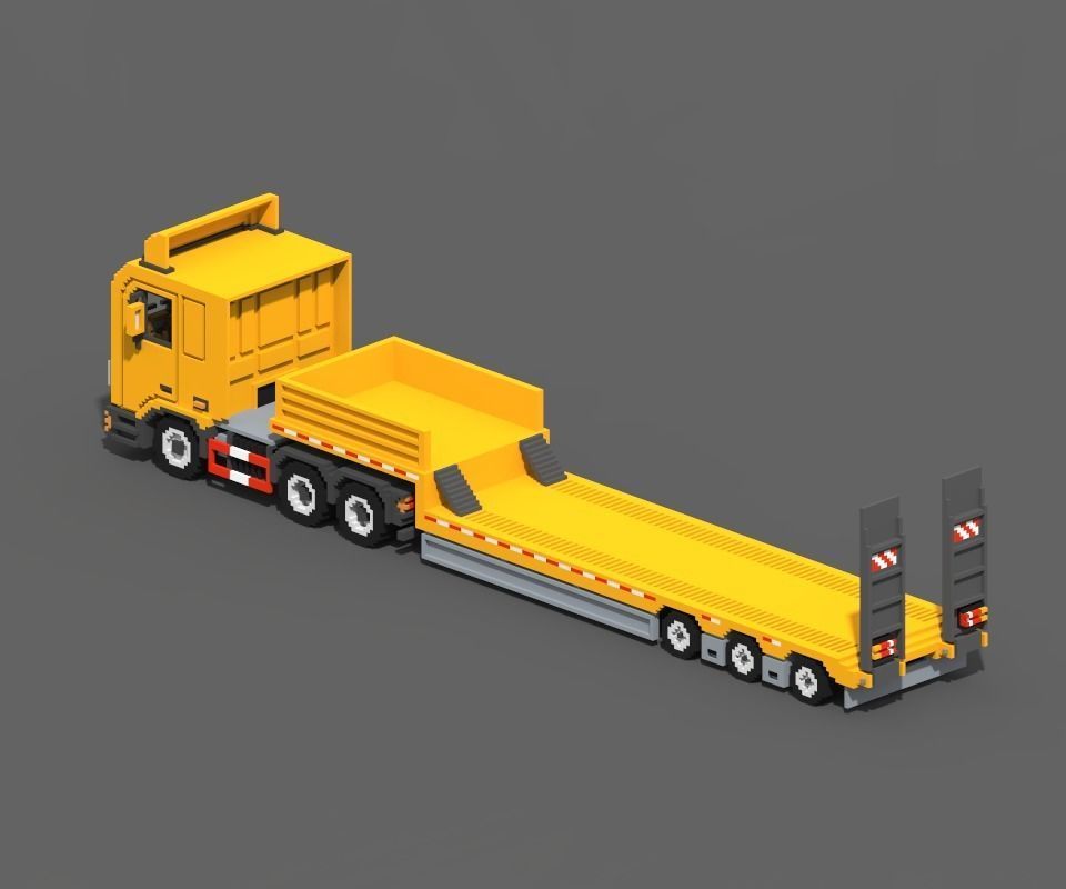 Voxel Truck And Loader Trailer Low-poly 3D model_3