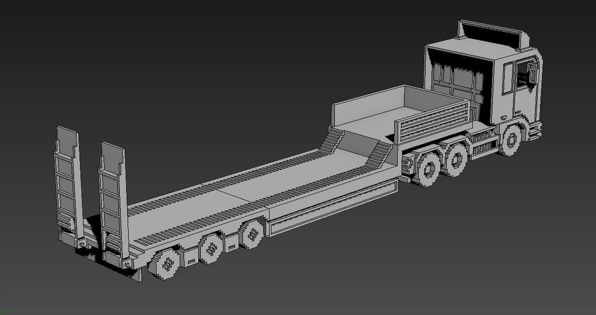 Voxel Truck And Loader Trailer Low-poly 3D model_15