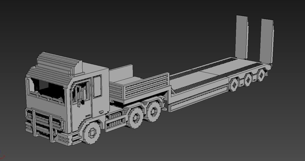 Voxel Truck And Loader Trailer Low-poly 3D model_13