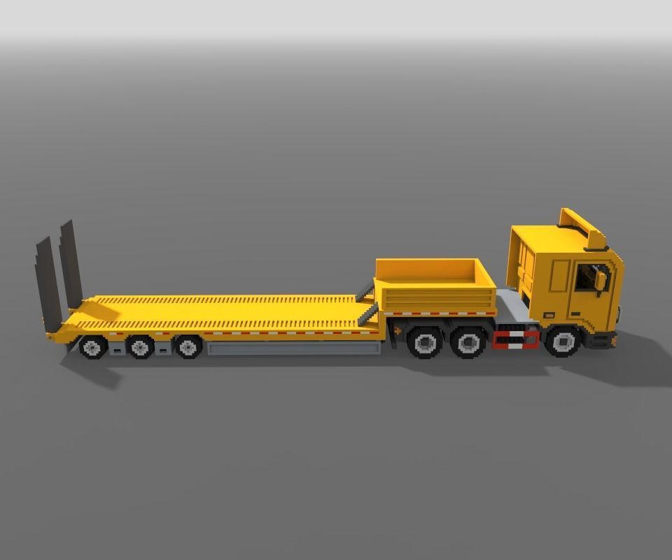 Voxel Truck And Loader Trailer Low-poly 3D model_6