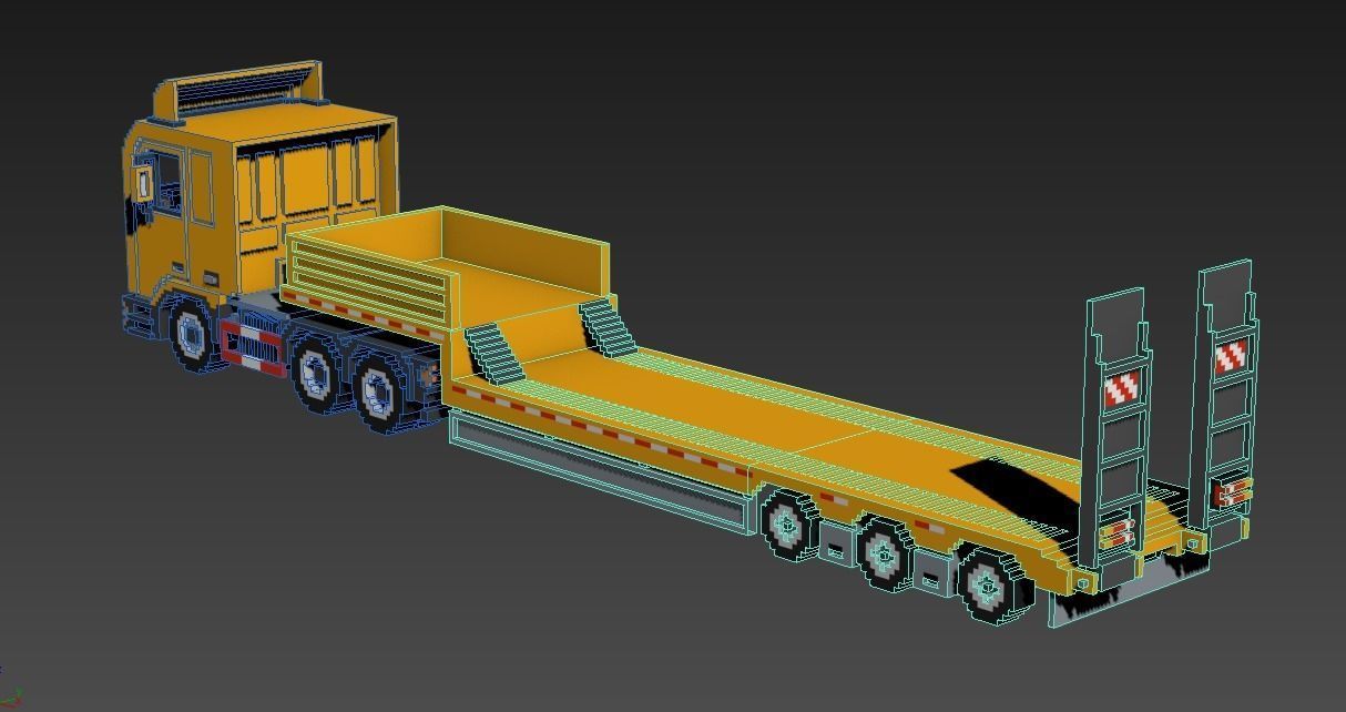 Voxel Truck And Loader Trailer Low-poly 3D model_17