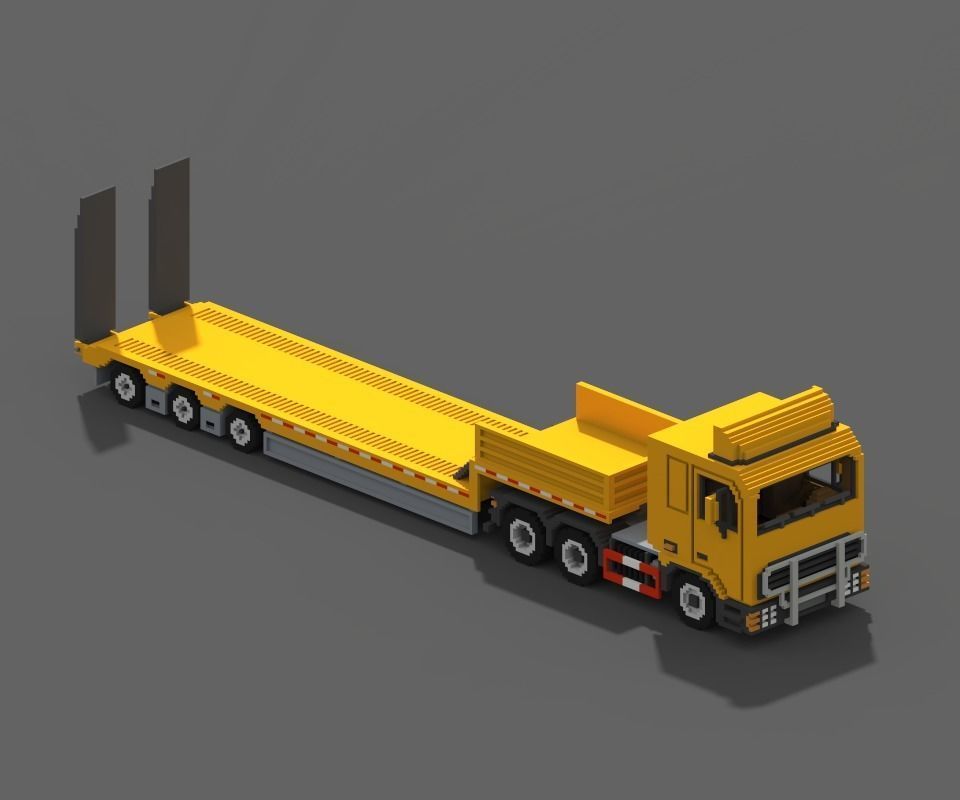Voxel Truck And Loader Trailer Low-poly 3D model_2