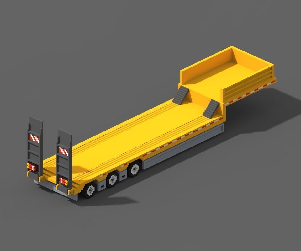 Voxel Truck And Loader Trailer Low-poly 3D model_30