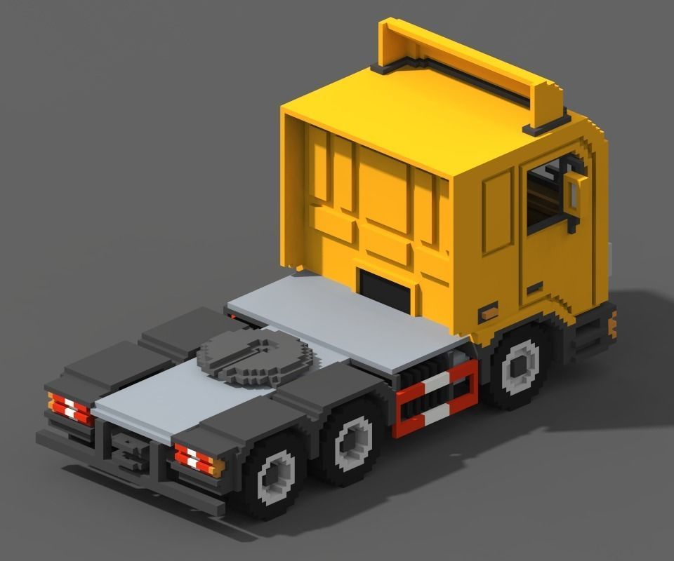 Voxel Truck And Loader Trailer Low-poly 3D model_19
