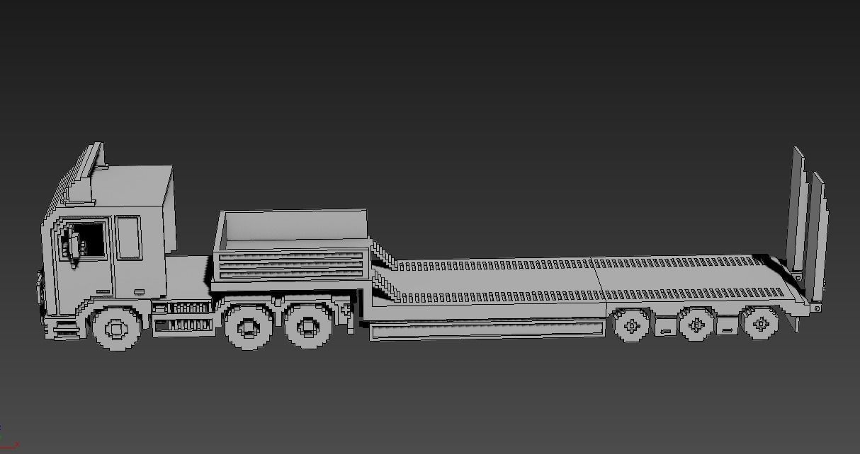 Voxel Truck And Loader Trailer Low-poly 3D model_14