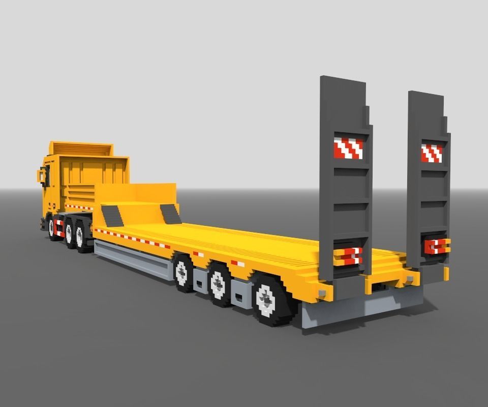 Voxel Truck And Loader Trailer Low-poly 3D model_5