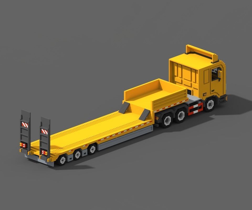Voxel Truck And Loader Trailer Low-poly 3D model_1