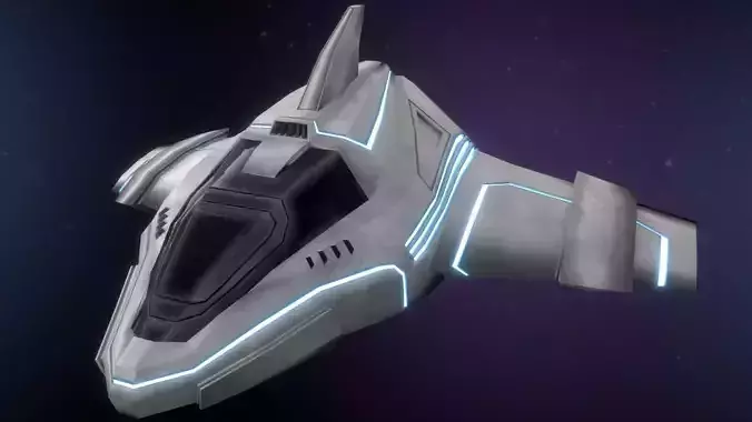Low Poly Spaceship futuristic flying in sky