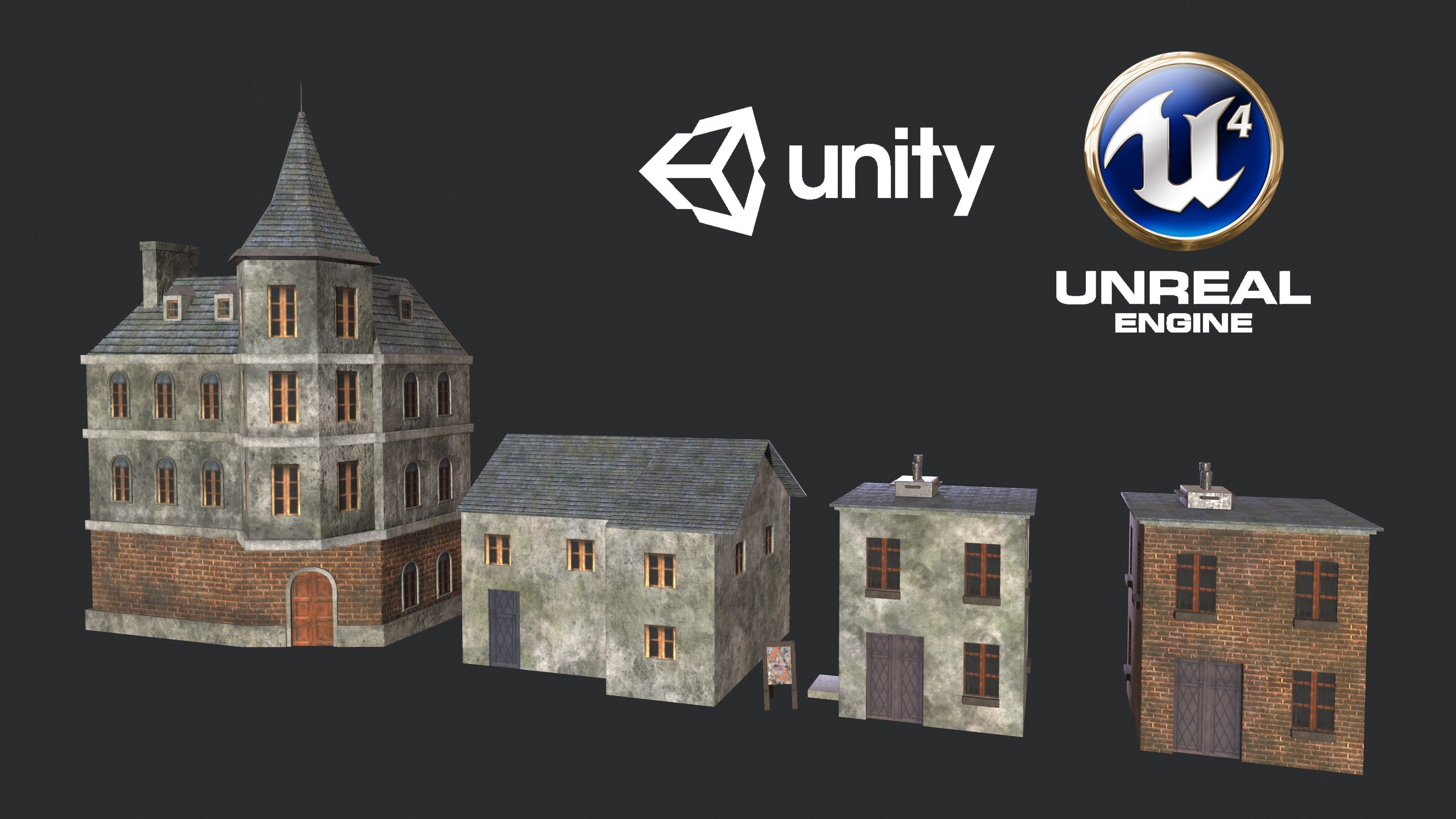 Game-ready houses pack Low-poly 3D model_0