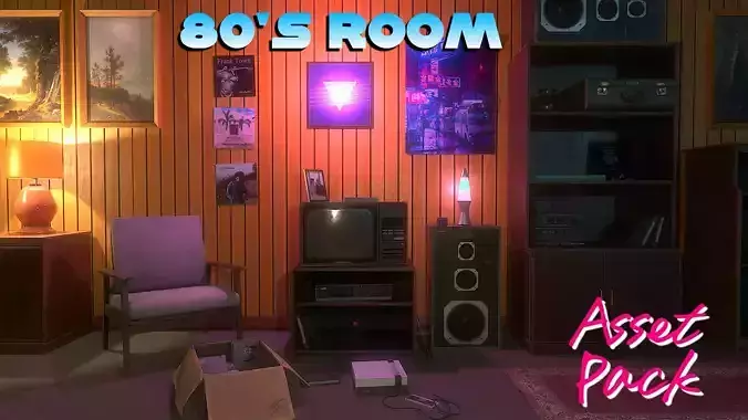 Low-Poly 80s Room Pack Low-poly 3D model