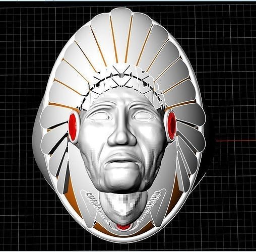 autochthonring indian head ring with emeralds 3D print model