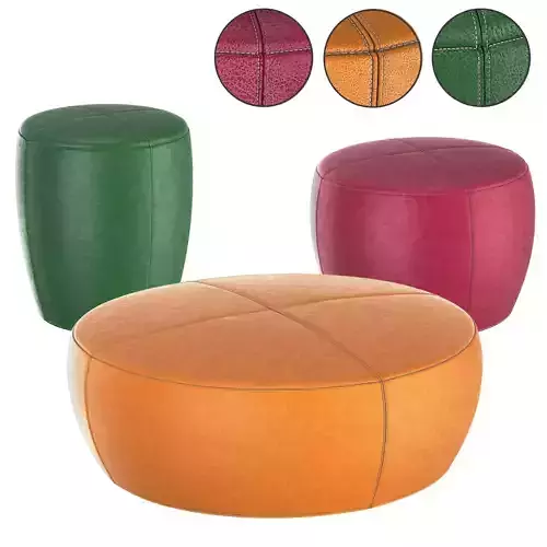 Pouffe round ottoman in orange leather