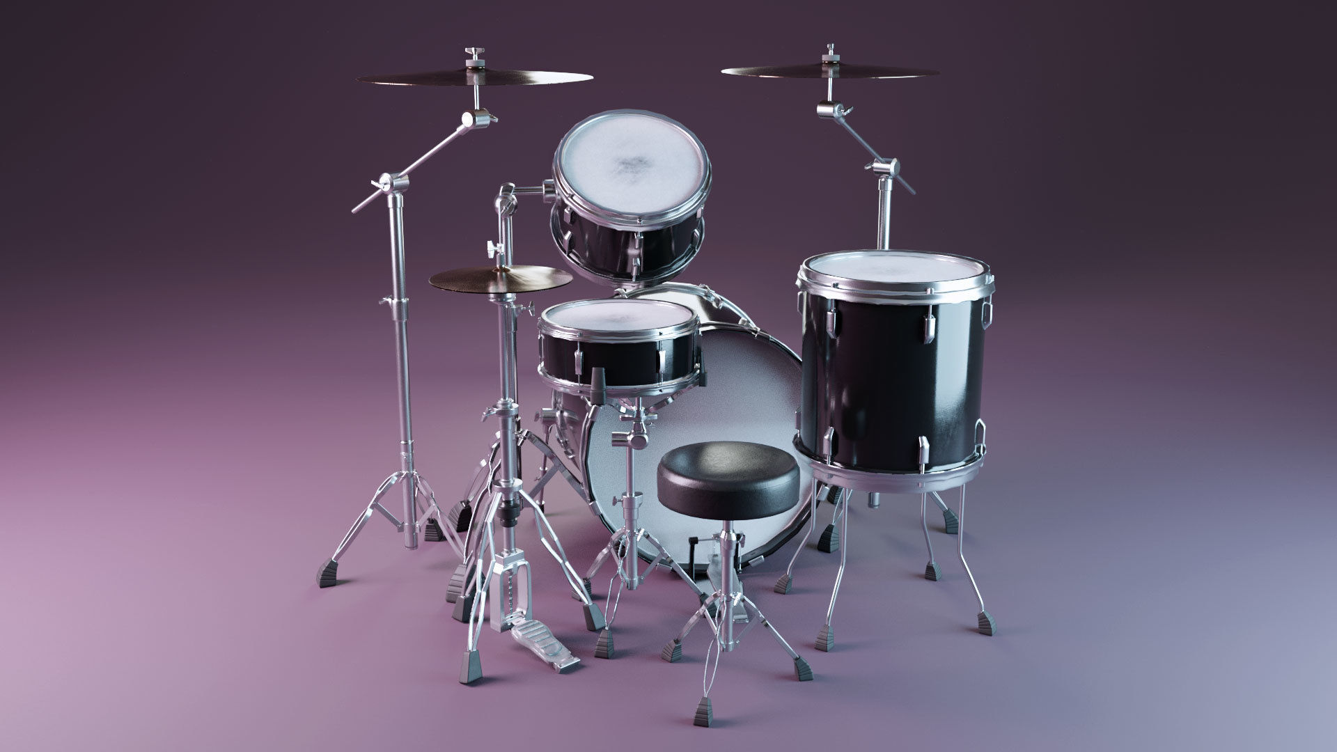 Drum Set Low-poly 3D model_2