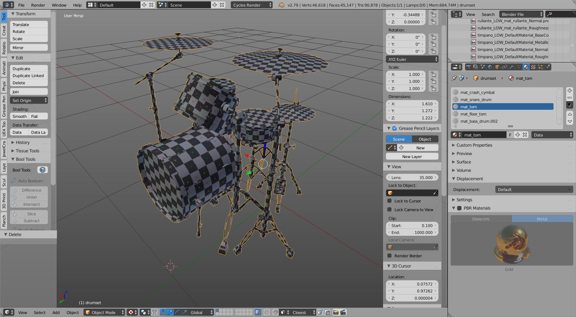 Drum Set Low-poly 3D model_14