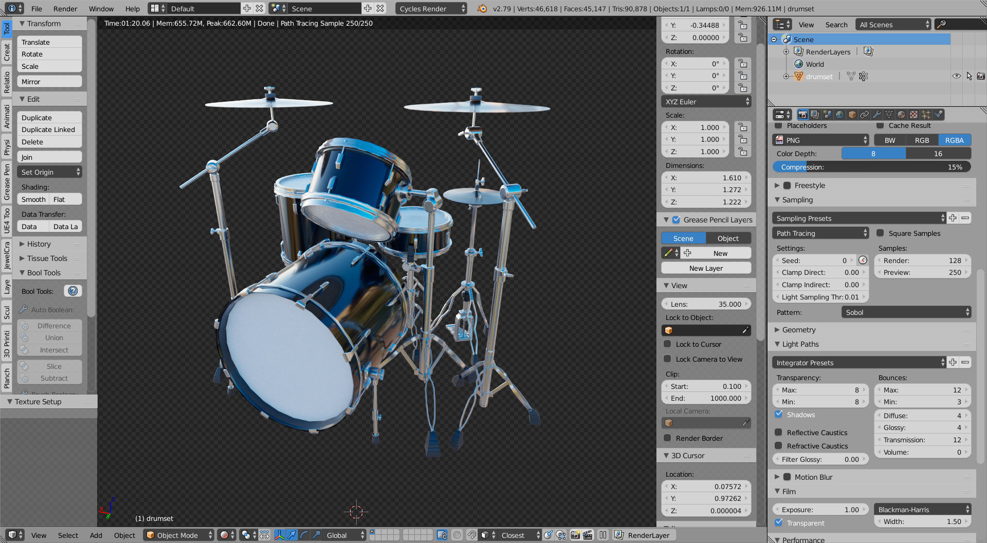 Drum Set Low-poly 3D model_8