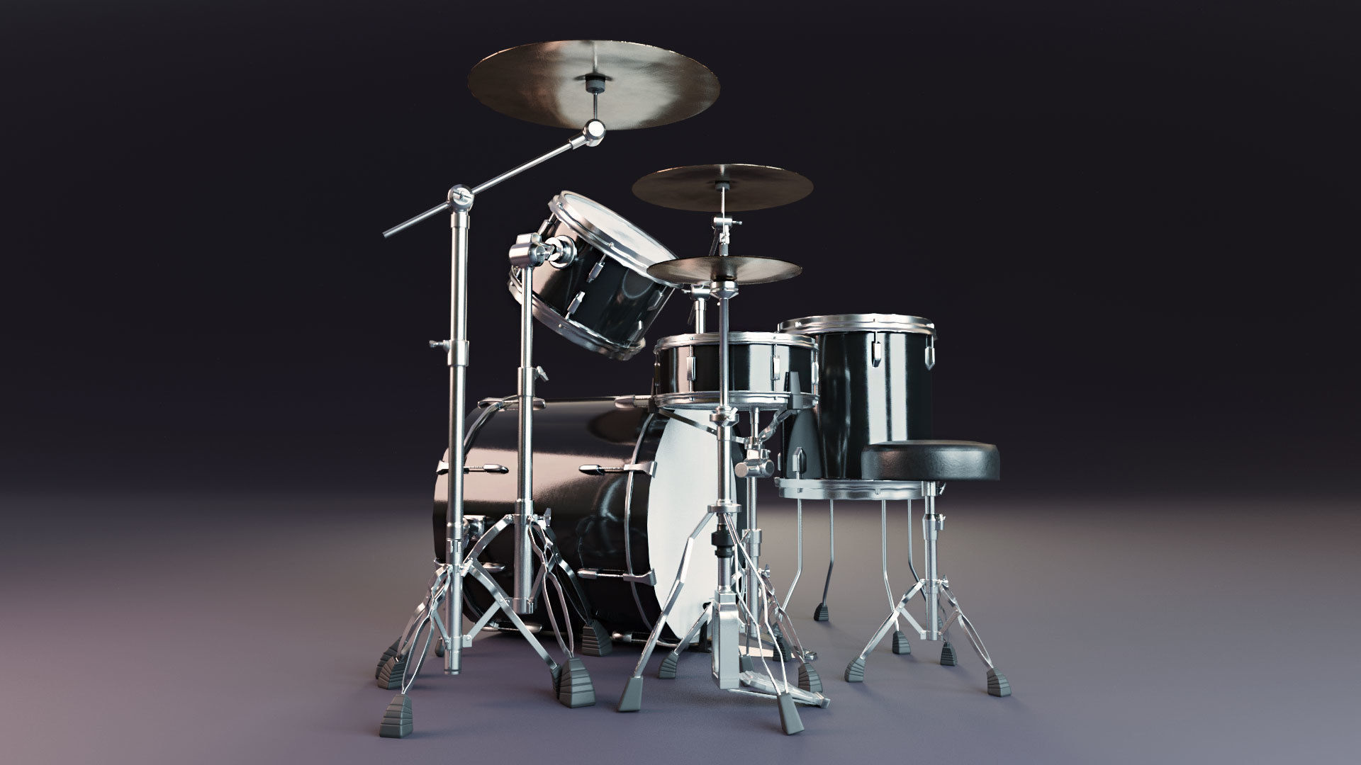 Drum Set Low-poly 3D model_3