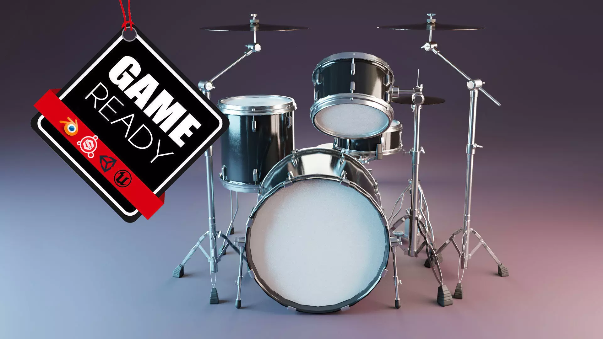 Drum Set Low-poly 3D model_0