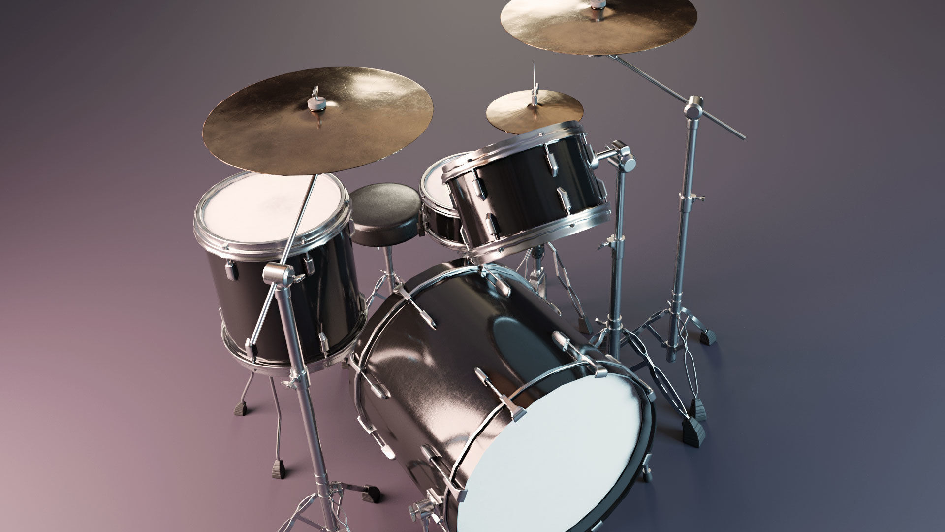 Drum Set Low-poly 3D model_4