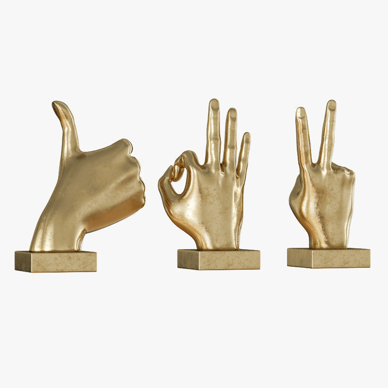 Metallic Hand 3 Piece Figurine Set 3D print model_2