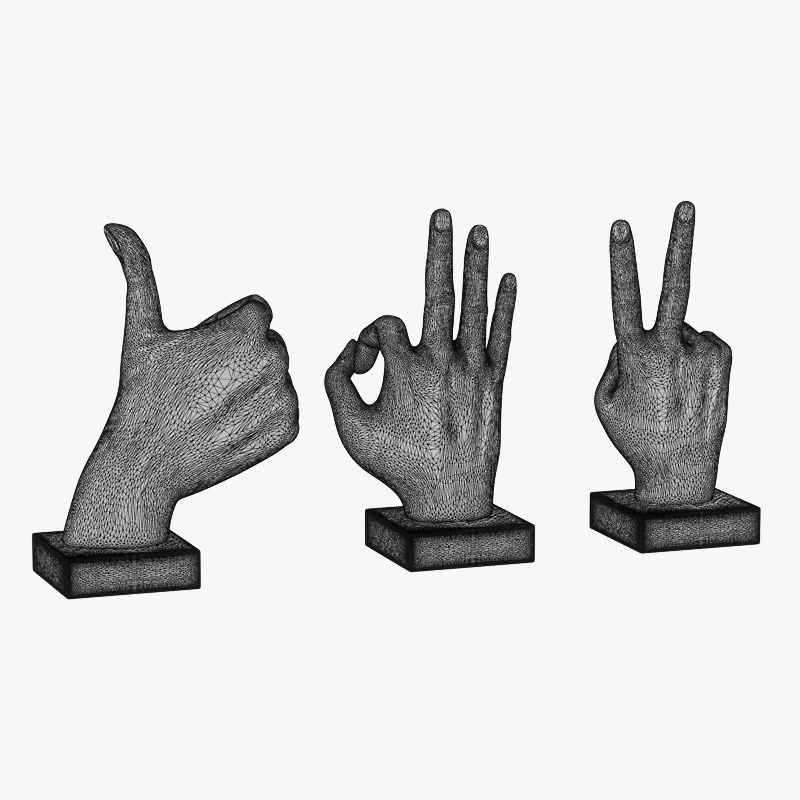 Metallic Hand 3 Piece Figurine Set 3D print model_4