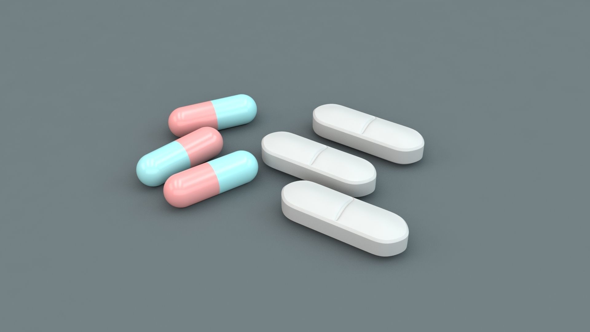Pills package of and bottle of water 3D model_1