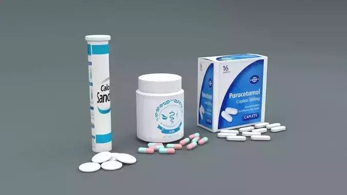 Pills package of and bottle of water