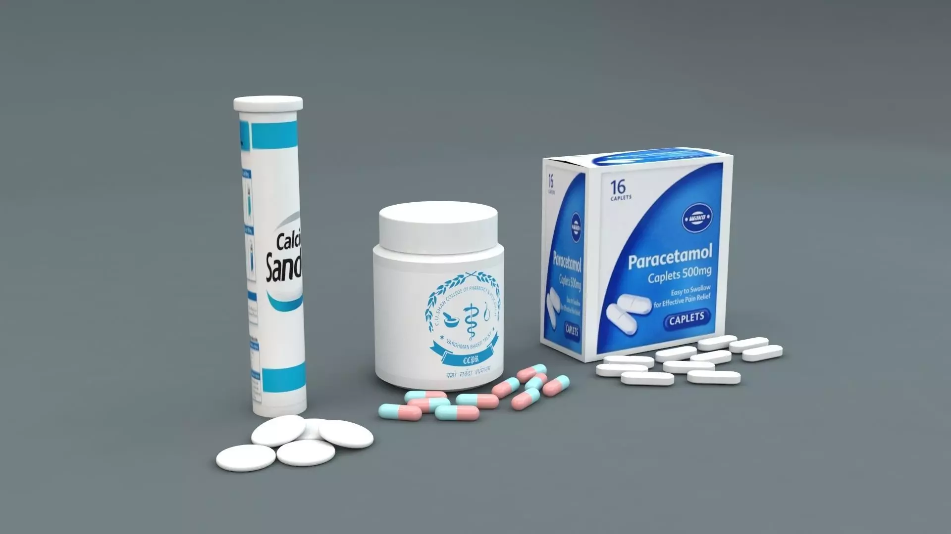 Pills package of and bottle of water 3D model_0