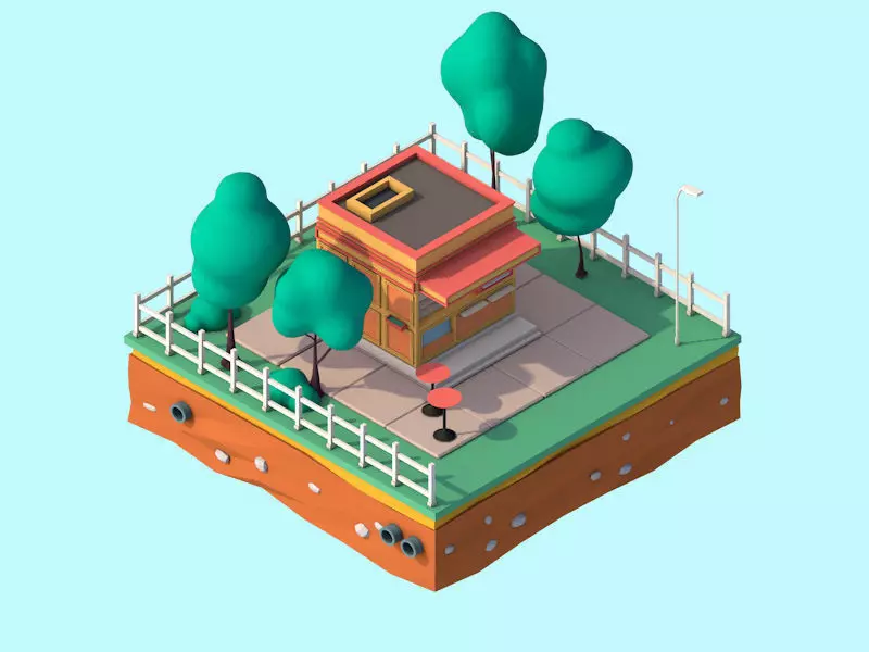Cartoon Low Poly Street Tray 3D model