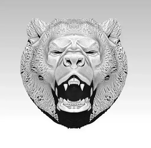Angry bear head grizzly 3D print model