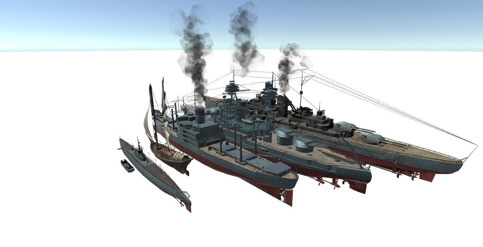 Old Ship Set Low-poly 3D model_1