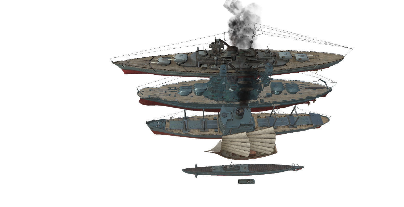 Old Ship Set Low-poly 3D model_2