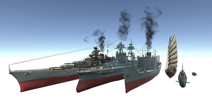 Old Ship Set Low-poly 3D model