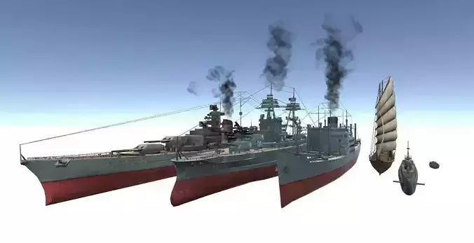 Old Ship Set Low-poly 3D model