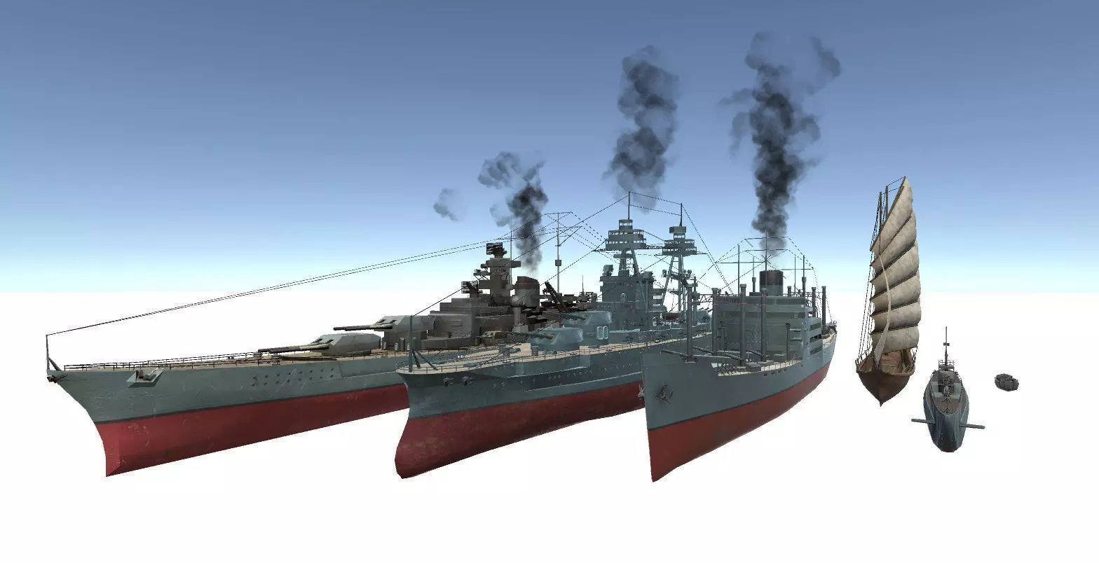 Old Ship Set Low-poly 3D model_0