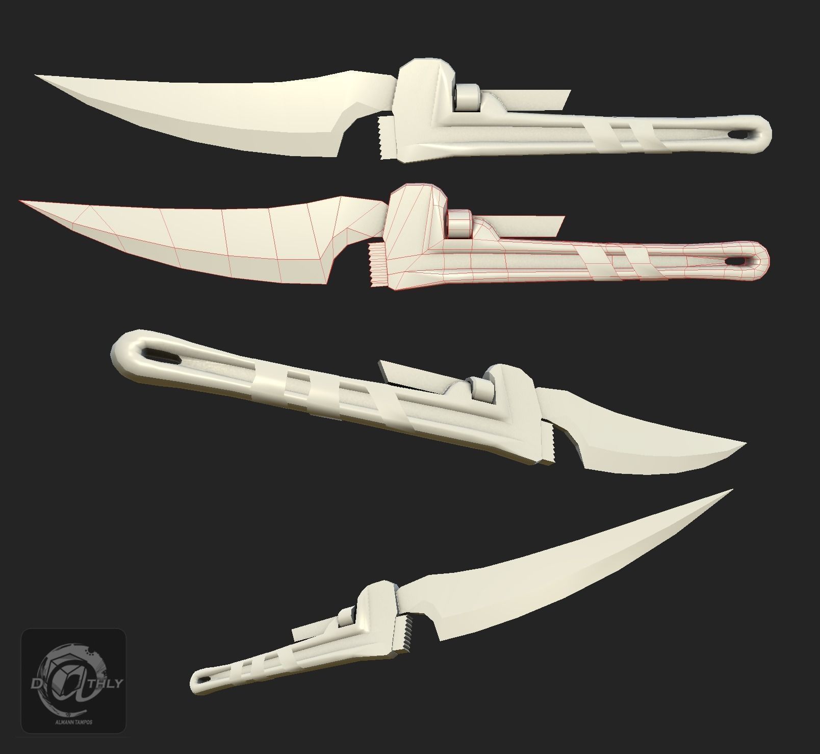 Wrench Knife Lowpoly Low-poly 3D model_2