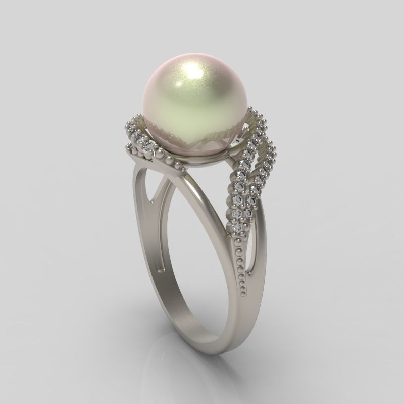 Women Pearl and Diamonds Ring Design 3dm stl vintage 3D print model_4