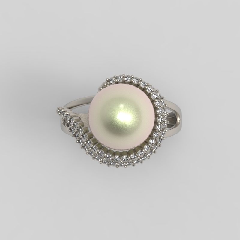 Women Pearl and Diamonds Ring Design 3dm stl vintage 3D print model_1