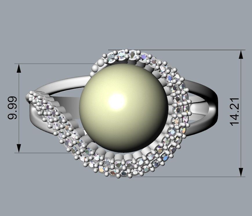 Women Pearl and Diamonds Ring Design 3dm stl vintage 3D print model_8