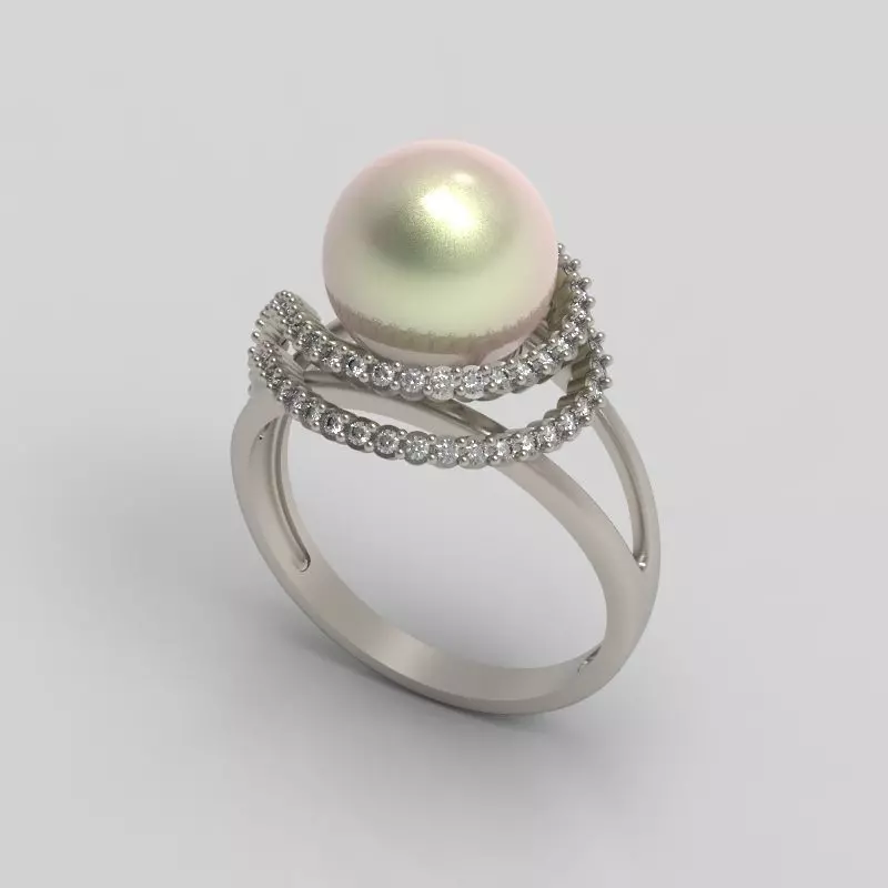 Women Pearl and Diamonds Ring Design 3dm stl vintage 3D print model_0