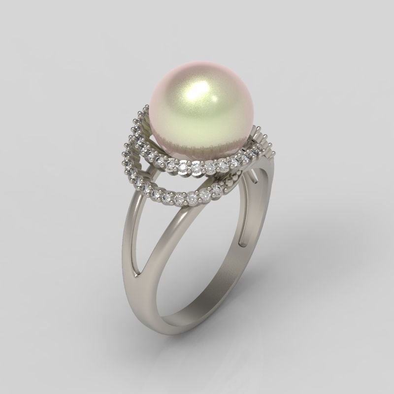 Women Pearl and Diamonds Ring Design 3dm stl vintage 3D print model_2