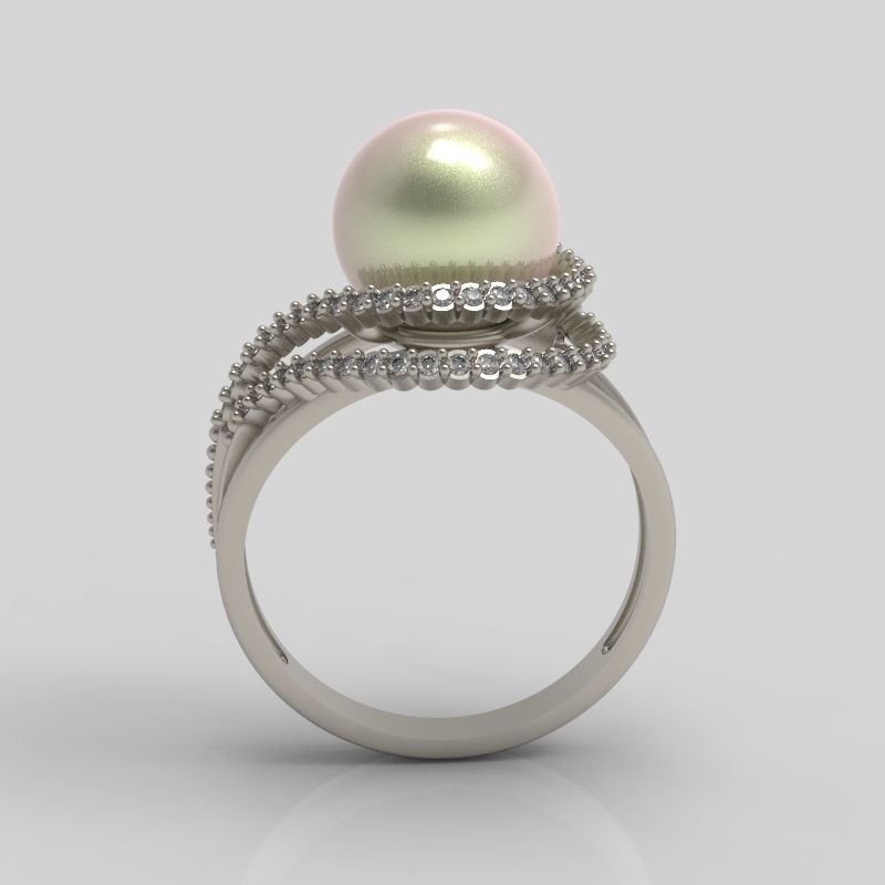 Women Pearl and Diamonds Ring Design 3dm stl vintage 3D print model_3
