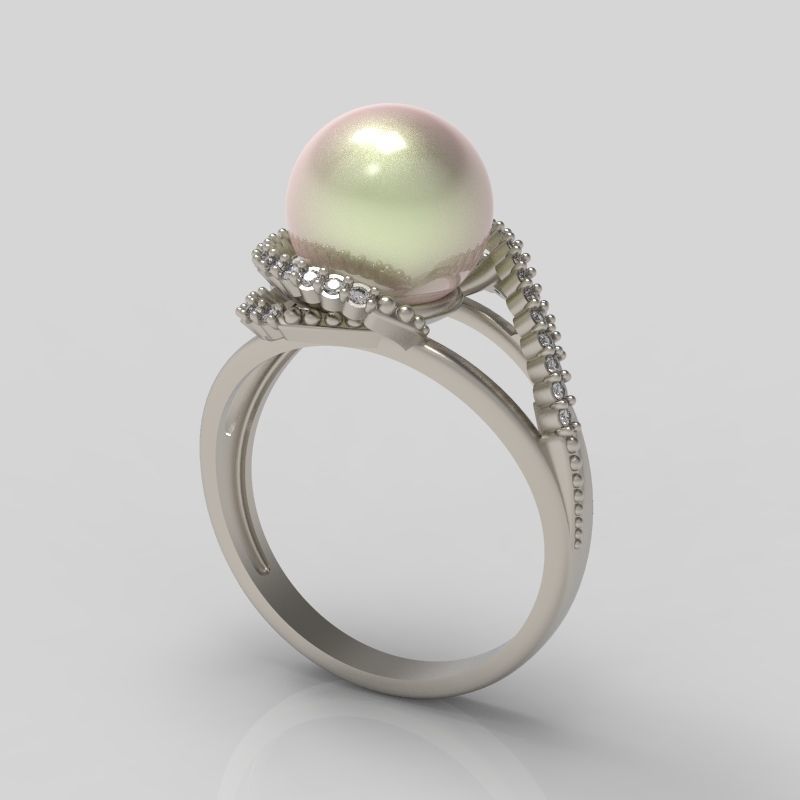 Women Pearl and Diamonds Ring Design 3dm stl vintage 3D print model_5